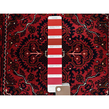 Tribal & Geometric Wool Hand Knotted Rug Red 2.3x5.2 -O0678