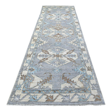 Tribal & Geometric Wool Hand Knotted Rug Grey 3.10x12.1 -O067916