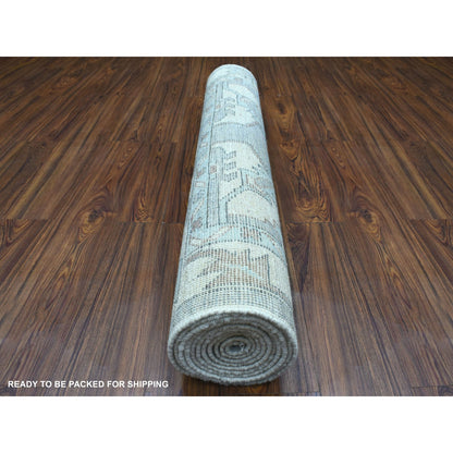 Tribal & Geometric Wool Hand Knotted Rug Grey 3.10x12.1 -O067916