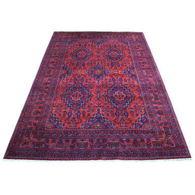 Tribal & Geometric Wool Hand Knotted Rug Red Goji Berry 5.8X7.7 -O067952