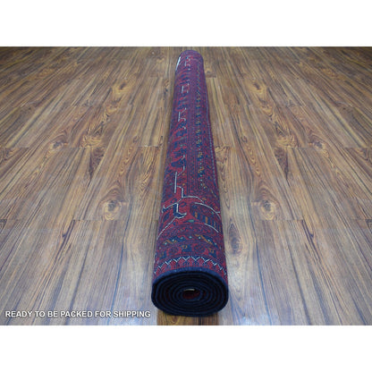 Tribal & Geometric Wool Hand Knotted Rug Red Goji Berry 5.8X7.7 -O067952
