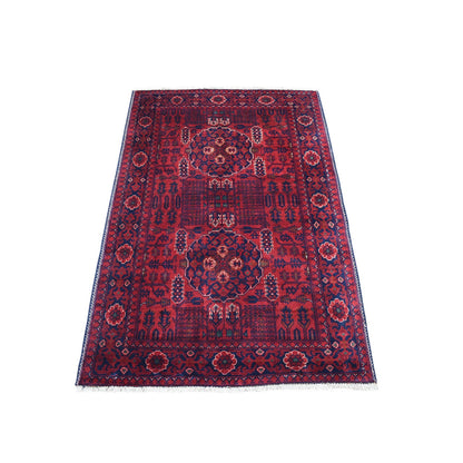 Tribal & Geometric Wool Hand Knotted Rug Red Navy Blue 3.3X4.10 -O067957
