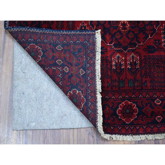 Tribal & Geometric Wool Hand Knotted Rug Red Navy Blue 3.3X4.10 -O067957