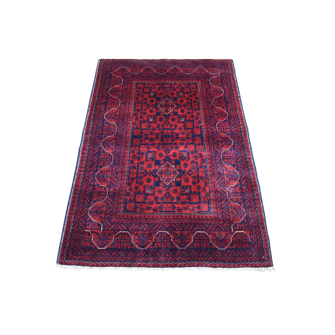 Tribal & Geometric Wool Hand Knotted Rug Red Goji Berry 3.3X4.8 -O067958