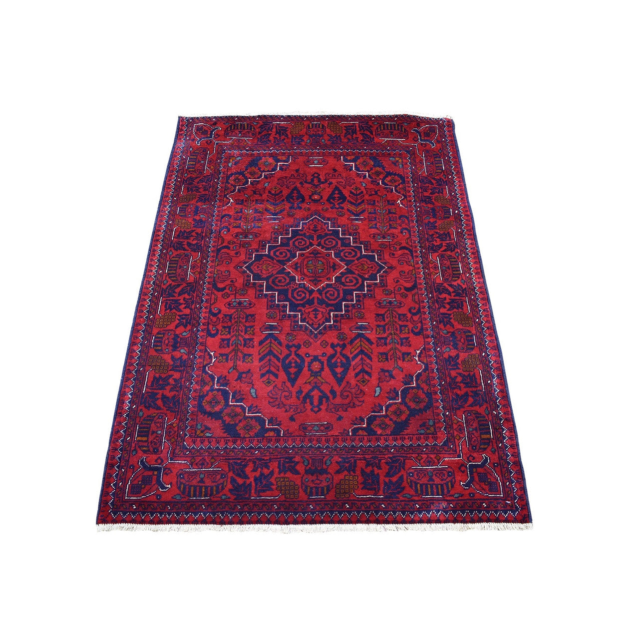 Tribal & Geometric Wool Hand Knotted Rug Red Goji Berry 3.4X4.8 -O067959