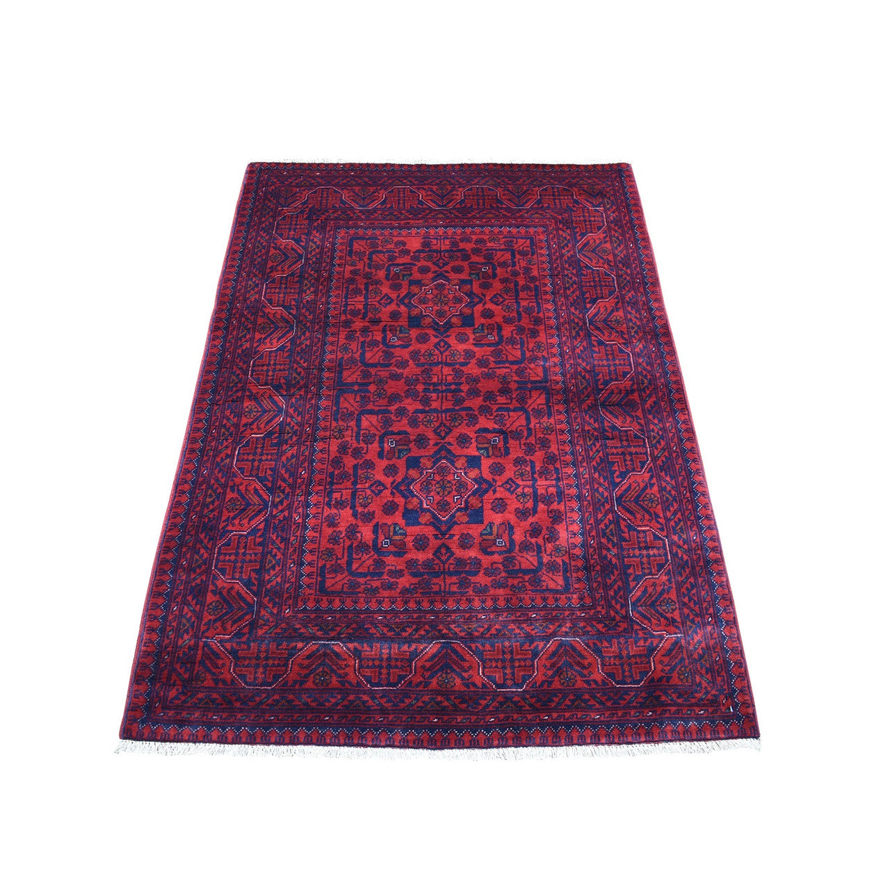 Tribal & Geometric Wool Hand Knotted Rug Red Goji Berry 3.3X4.10 -O067960