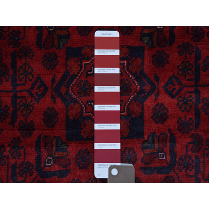 Tribal & Geometric Wool Hand Knotted Rug Red Goji Berry 3.3X4.10 -O067960