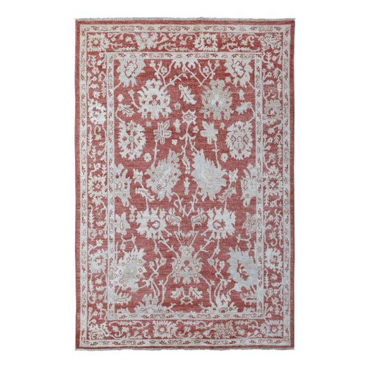 Oushak And Peshawar Wool Hand Knotted Rug Red Burnt Ochre 6.0X9.0 -O067987