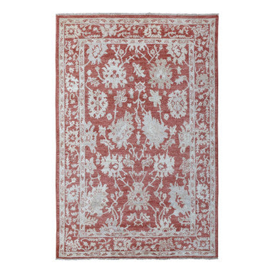 Oushak And Peshawar Wool Hand Knotted Rug Red Burnt Ochre 6.0X9.0 -O067987