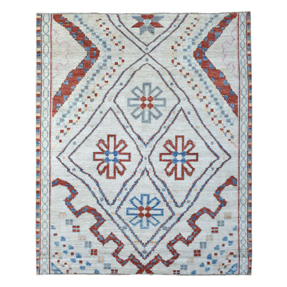 Tribal & Geometric Wool Hand Knotted Rug Beige No Border 8.2X9.8 -O068011