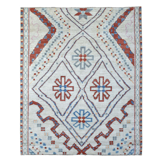 Tribal & Geometric Wool Hand Knotted Rug Beige No Border 8.2X9.8 -O068011