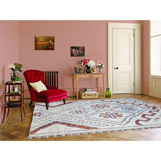 Tribal & Geometric Wool Hand Knotted Rug Beige No Border 8.2X9.8 -O068011