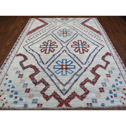 Tribal & Geometric Wool Hand Knotted Rug Beige No Border 8.2X9.8 -O068011