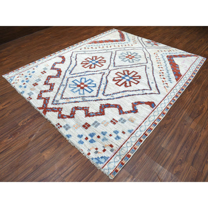 Tribal & Geometric Wool Hand Knotted Rug Beige No Border 8.2X9.8 -O068011