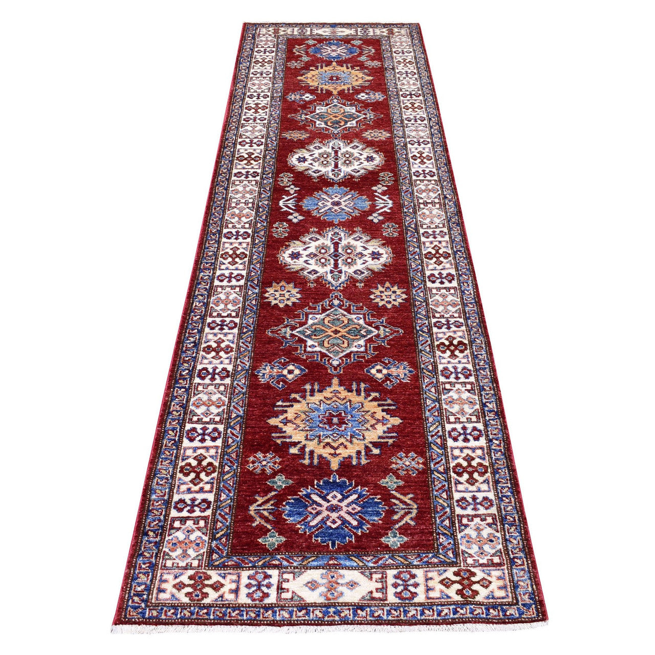Red 2'7" x 8'10" Kazak Hand knotted Wool Rug - Sku: O068029