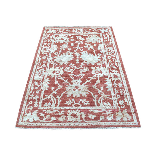 Oushak And Peshawar Wool Hand Knotted Rug Red Red 4.0X5.9 -O068041