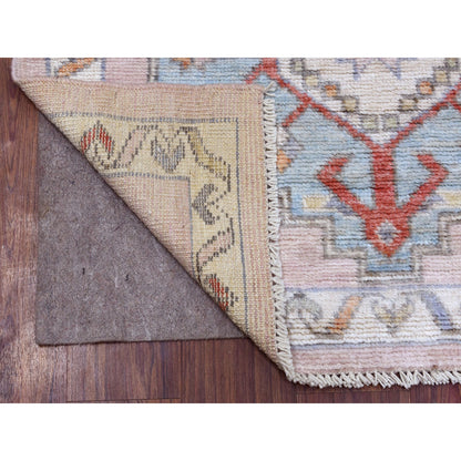 Tribal & Geometric Wool Hand Knotted Rug Pink Ivory 3.4X10.1 -O068043