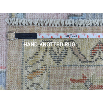 Tribal & Geometric Wool Hand Knotted Rug Pink Ivory 3.4X10.1 -O068043