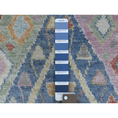 Tribal & Geometric Wool Hand Knotted Rug Blue Denim Blue 3.0X12.0 -O068045