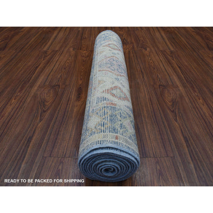 Tribal & Geometric Wool Hand Knotted Rug Blue Denim Blue 3.0X12.0 -O068045