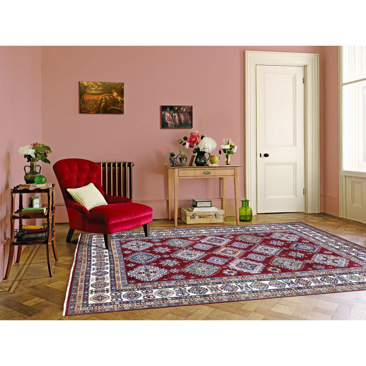 Red 8'1" x 10'0" Kazak Hand knotted Wool Rug - Sku: O068058