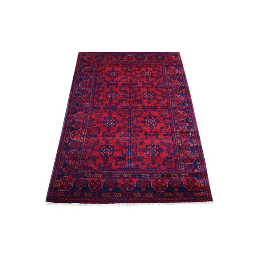 Tribal & Geometric Wool Hand Knotted Rug Red Blue 3.4X5.0 -O068089