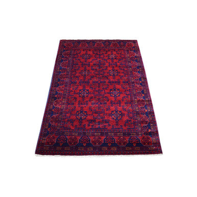 Tribal & Geometric Wool Hand Knotted Rug Red Blue 3.4X5.0 -O068089