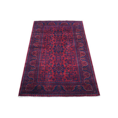 Tribal & Geometric Wool Hand Knotted Rug Red Blue 3.3X5.0 -O068096