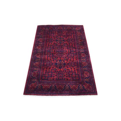 Tribal & Geometric Wool Hand Knotted Rug Red Blue 3.4X4.9 -O068098
