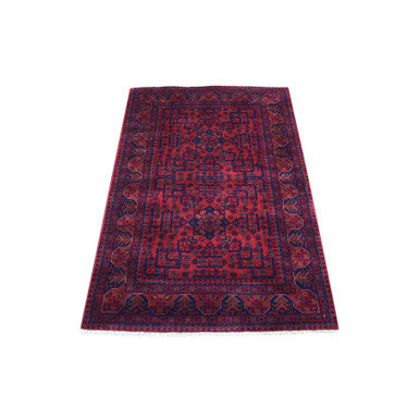 Tribal & Geometric Wool Hand Knotted Rug Red Blue 3.4X4.9 -O068098