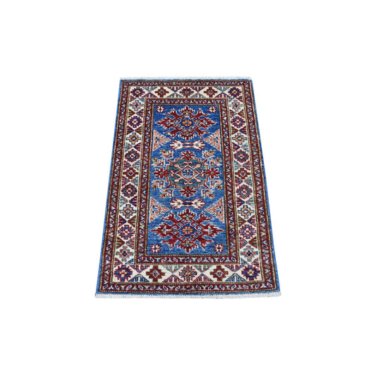 Kazak Wool Hand Knotted Rug Blue Ivory 2.0X3.2 -O068109