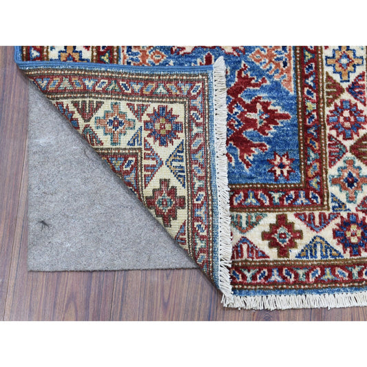 Kazak Wool Hand Knotted Rug Blue Ivory 2.0X3.2 -O068109