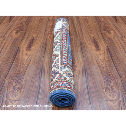 Kazak Wool Hand Knotted Rug Blue Ivory 2.0X3.2 -O068109