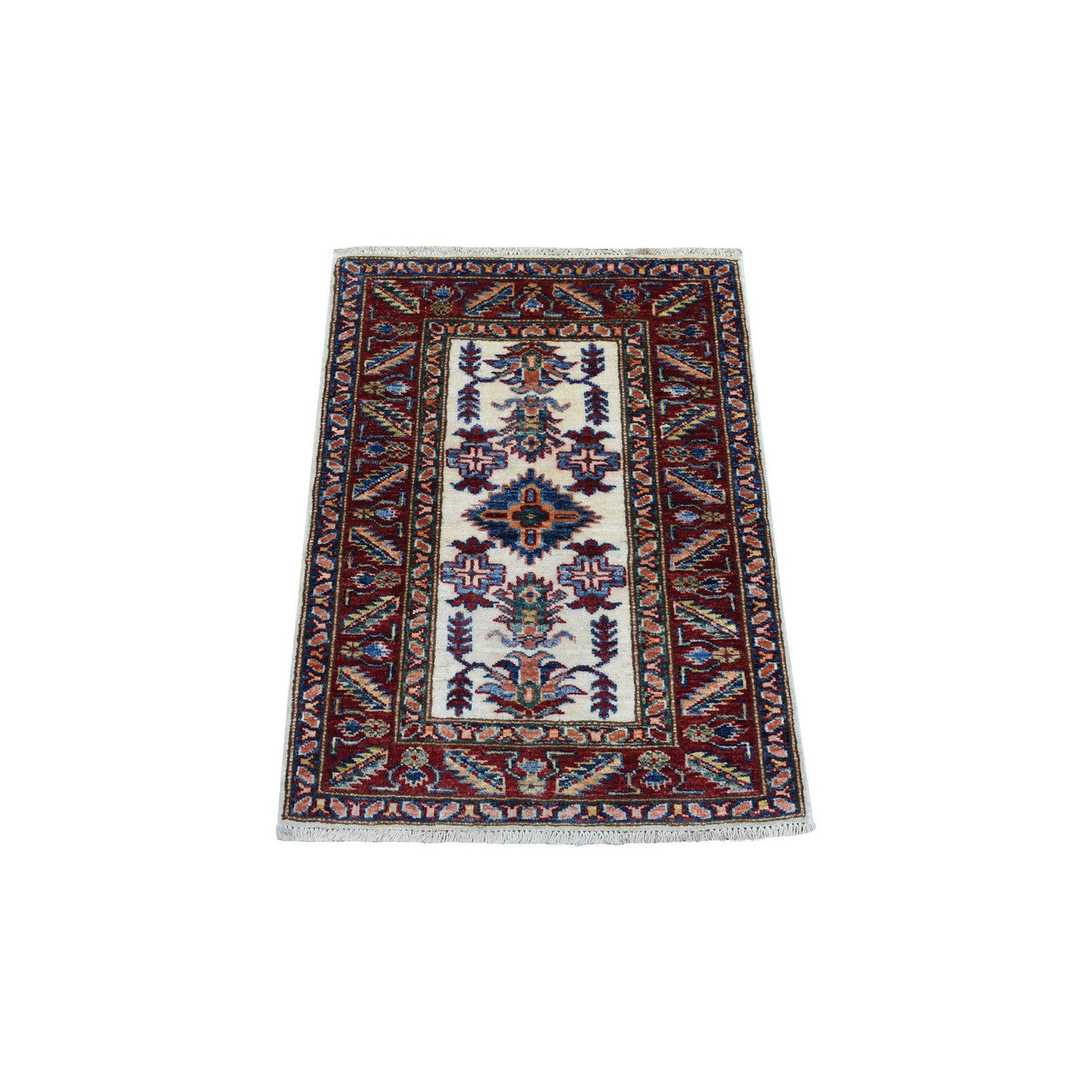 Ivory 2'1" x 2'10" Kazak Hand knotted Wool Rug - Sku: O068128