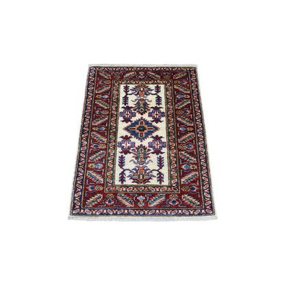 Kazak Wool Hand Knotted Rug Ivory Red 2.1X3.0 -O068136