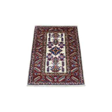 Kazak Wool Hand Knotted Rug Ivory Red 2.1X3.0 -O068136