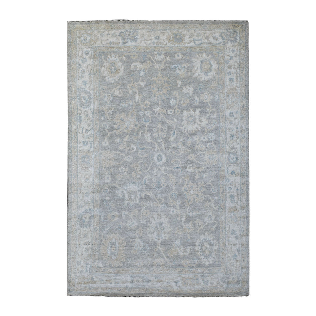Gray 6'0" x 9'2" Oushak And Peshawar Hand knotted Wool Rug - Sku: O068142