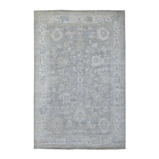 Oushak And Peshawar Wool Hand Knotted Rug Grey Ivory 6.0X9.2 -O068142