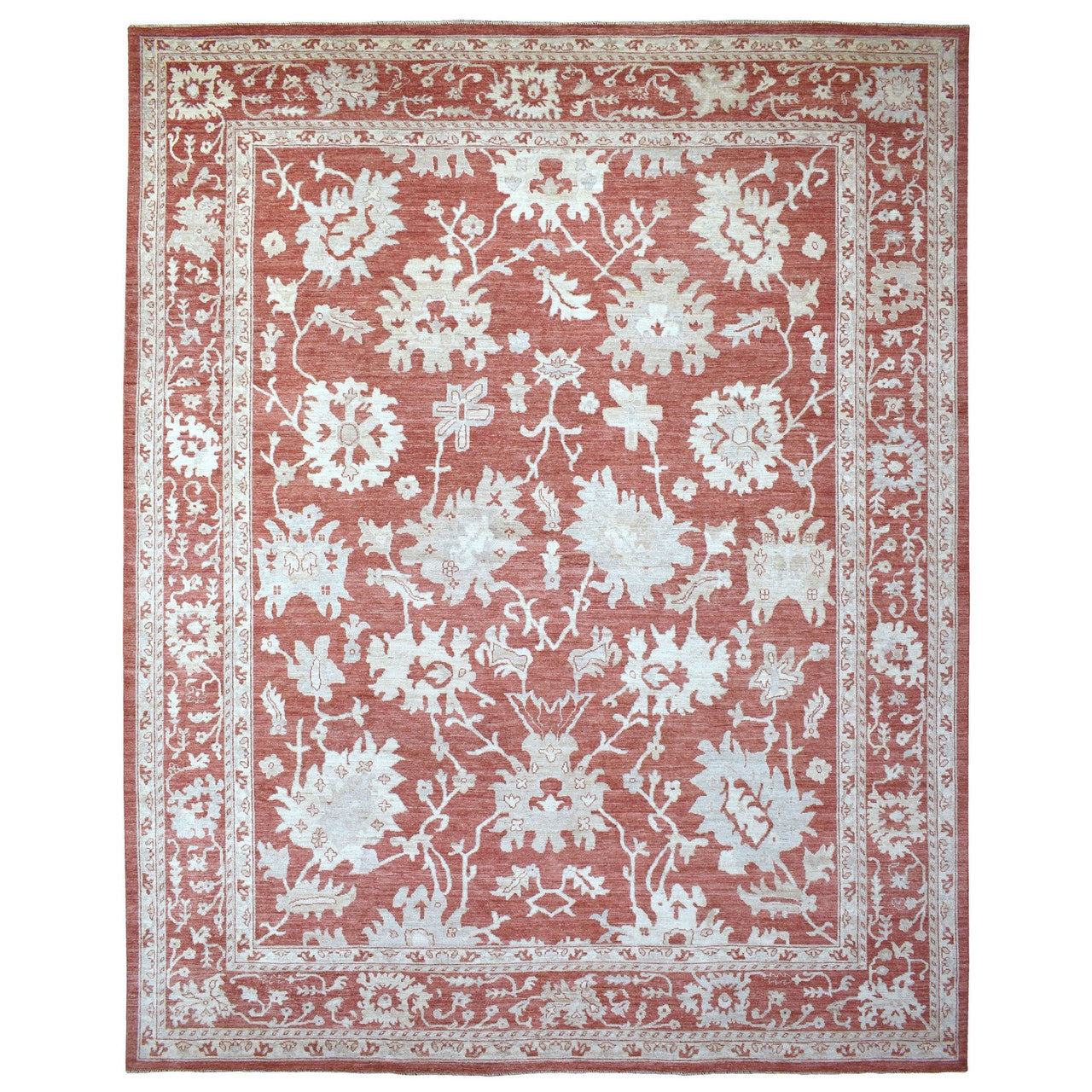 Red 11'9" x 14'9" Oushak And Peshawar Hand knotted Wool Rug - Sku: O068145