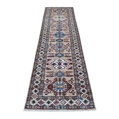 Kazak Wool Hand Knotted Rug Brown Ivory 2.7X9.8 -O068173