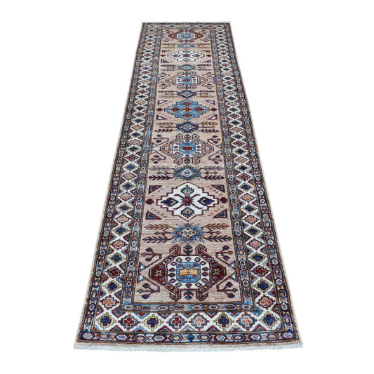 Kazak Wool Hand Knotted Rug Brown Ivory 2.7X9.8 -O068173