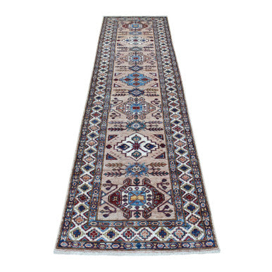 Kazak Wool Hand Knotted Rug Brown Ivory 2.7X9.8 -O068173