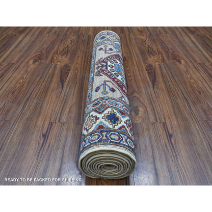 Kazak Wool Hand Knotted Rug Brown Ivory 2.7X9.8 -O068173