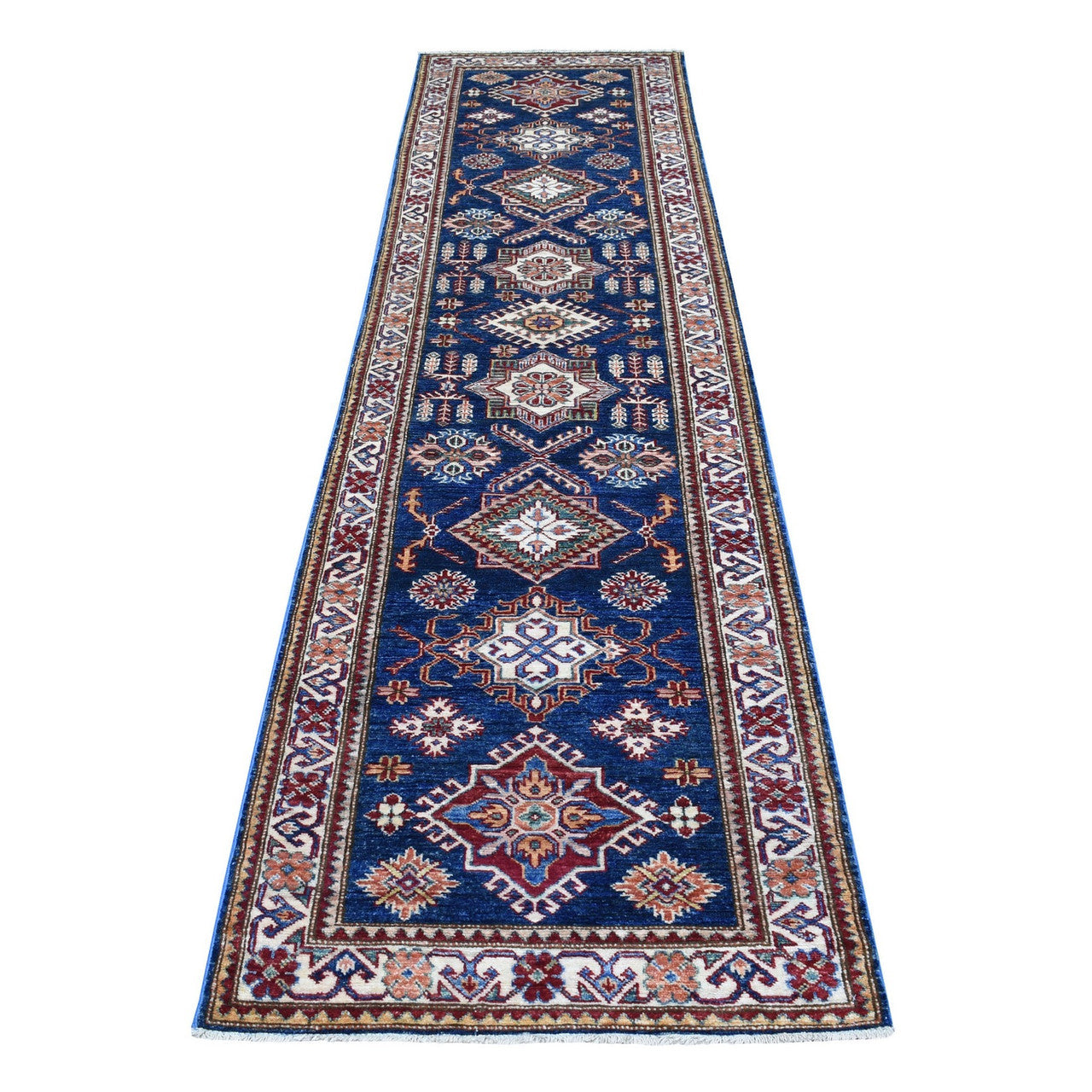 Blue 2'8" x 10'5" Kazak Hand knotted Wool Rug - Sku: O068180