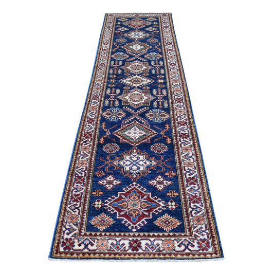 Kazak Wool Hand Knotted Rug Blue Ivory 2.8X10.5 -O068180