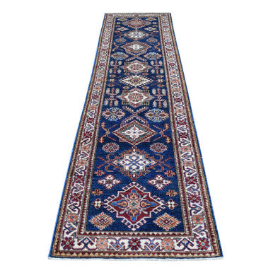 Kazak Wool Hand Knotted Rug Blue Ivory 2.8X10.5 -O068180