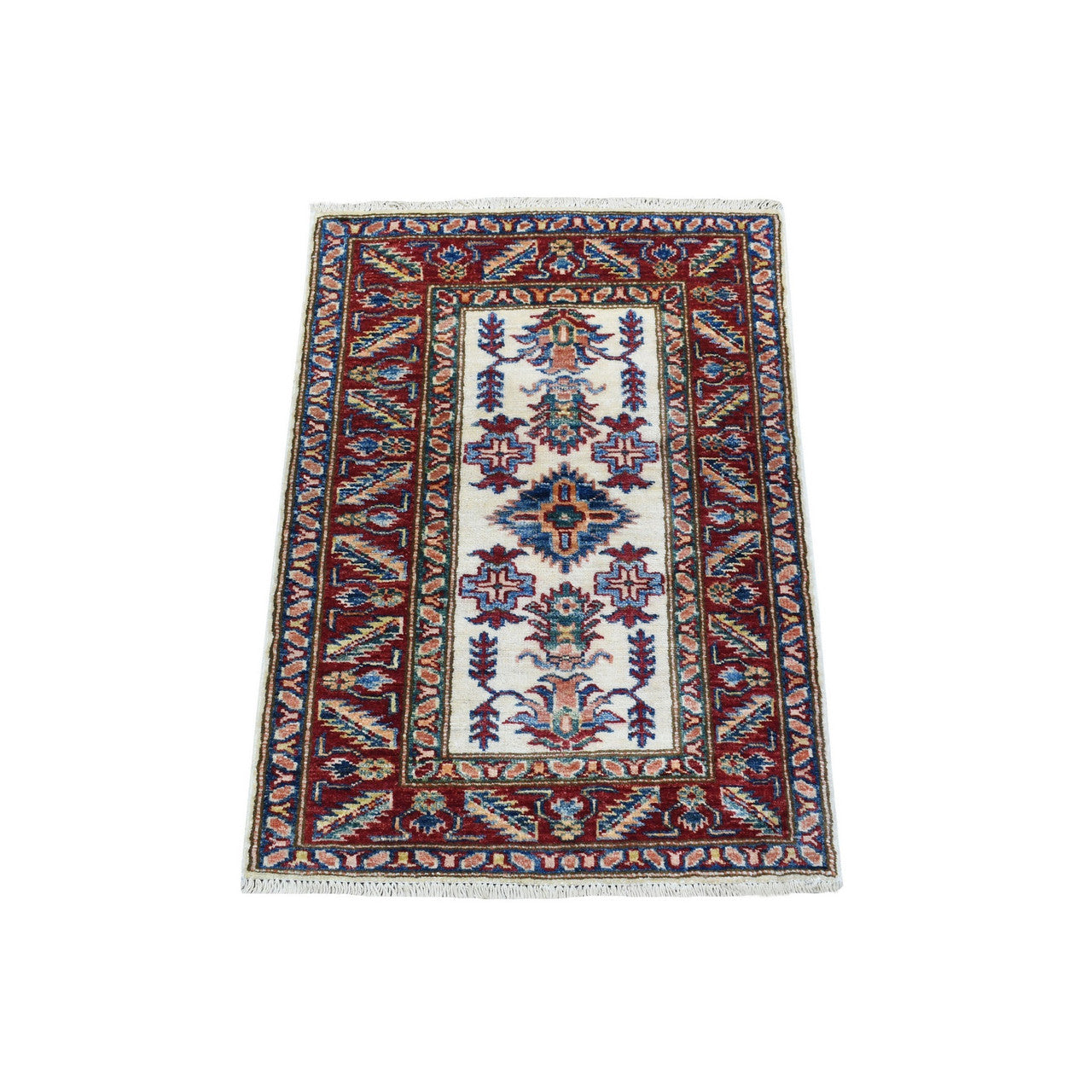 Ivory 2'0" x 2'10" Kazak Hand knotted Wool Rug - Sku: O068202