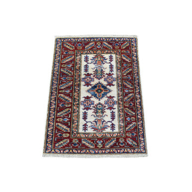 Kazak Wool Hand Knotted Rug Ivory Red 2.0X2.10 -O068202