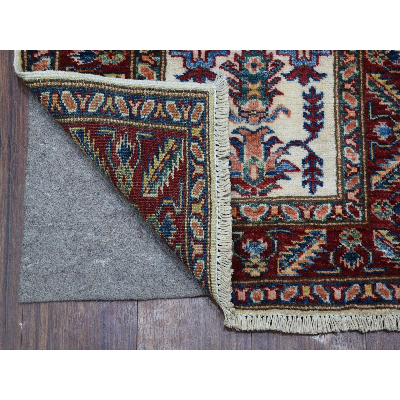 Ivory 2'0" x 2'10" Kazak Hand knotted Wool Rug - Sku: O068202