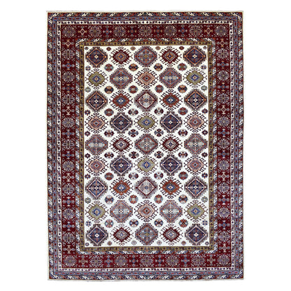Kazak Wool Hand Knotted Rug Ivory Dark Red 9.1X12.4 -O068224